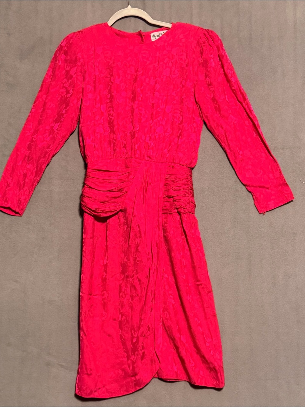 Vintage Papell Petites Hot Pink Jacquard Silk Cocktail Dress Size 6